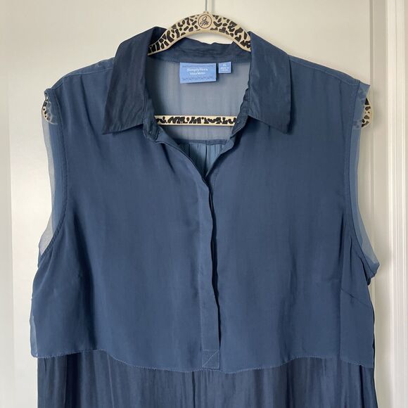 Simply Vera Vera Wang Sleeveless Blouse, Hi-Lo Hem, Sheer Accents-XL, Cadet Blue - Picture 2 of 13